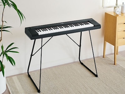 A keyboard sitting on the optional stand