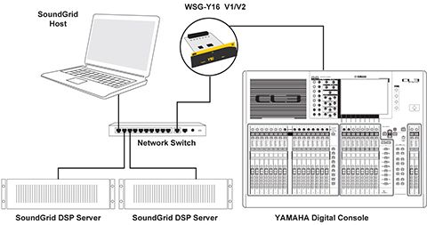 Basic 16-channel redundant system setup: one Y-16 card, one processing server, one backup server