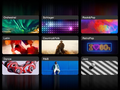 Screenshots of the Genos2 main unit demo where you can listen to demo songs of various genres