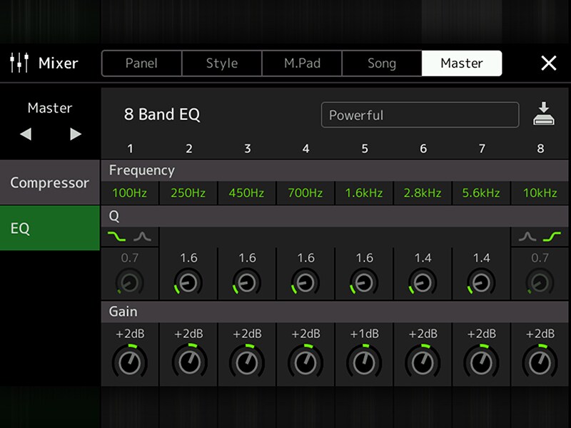 หน้าจอ Master EQ จาก Arranger Workstation PSR-SX920/720+ ของ Yamaha