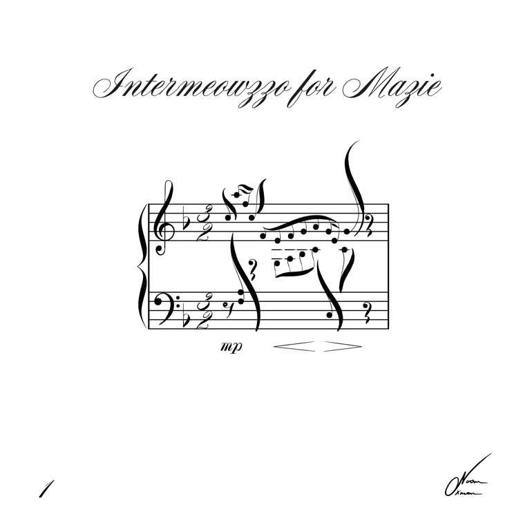 โน้ตเพลงชื่อ ‘Intermeowzzo for Mazie’ ซึ่งประกอบด้วยตัวโน้ตเรียงกันเป็นรูปแมว