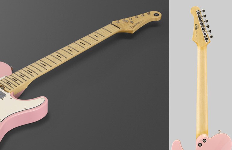 ภาพถ่ายระยะใกล้ของรูปทรงคอของกีตาร์รุ่น Pacifica SC Professional