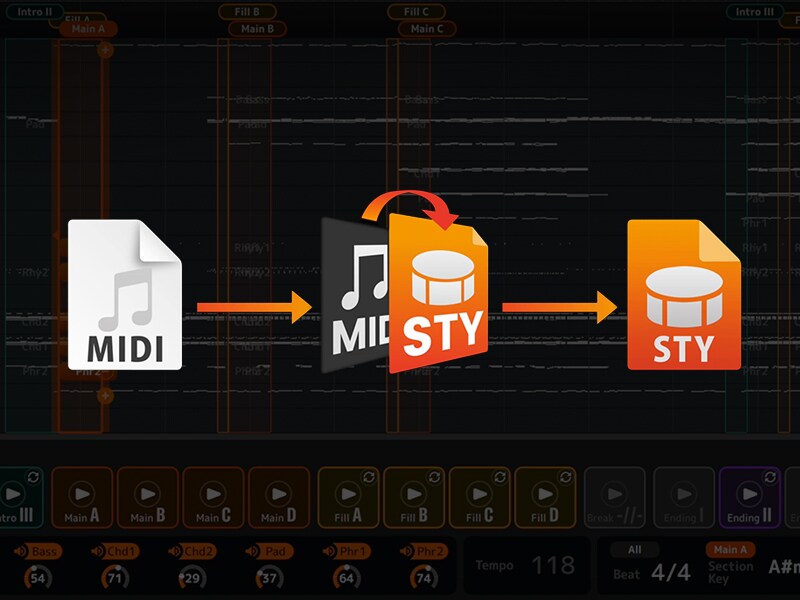 หน้าจอแอป MIDI Song to Style