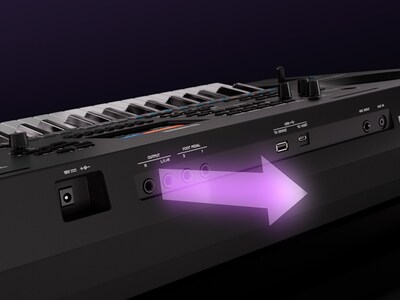 ภาพถ่ายระยะใกล้ของขั้วต่อ LINE OUT ของ PSR-SX620 สำหรับเอาท์พุตเสียงคุณภาพสูง